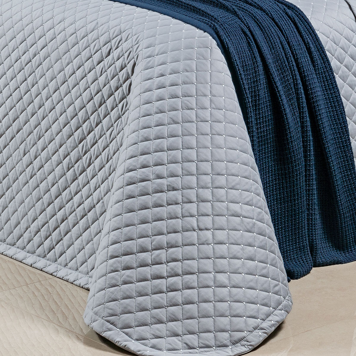 Colcha Queen Size Cinza 400 Fios Egípcio 100% Algodão 3 Peças 2,60m x 2,40m