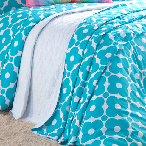 Colcha Queen Size Estampado Geométrico Azul 3 Peças 100% Algodão 200 Fios