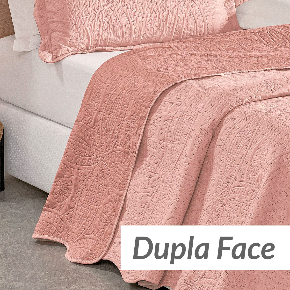 Colcha Rosê King Bouti Dupla Face Matelada Ultrassônico 3 Peças