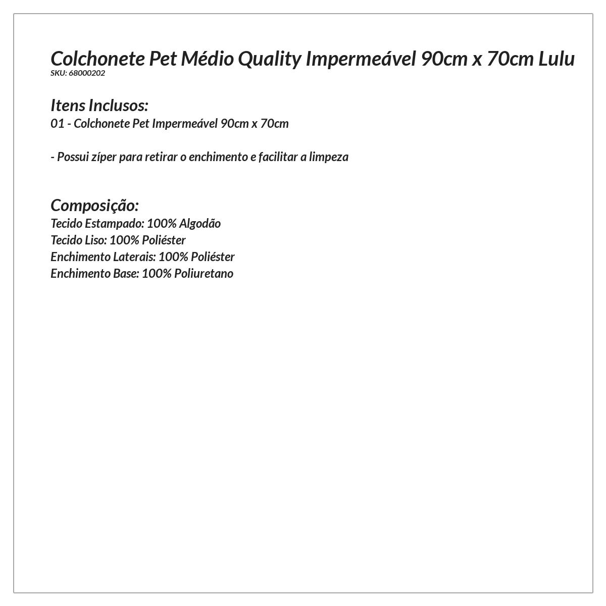 Colchonete Pet Médio Quality Impermeável 90cm x 70cm