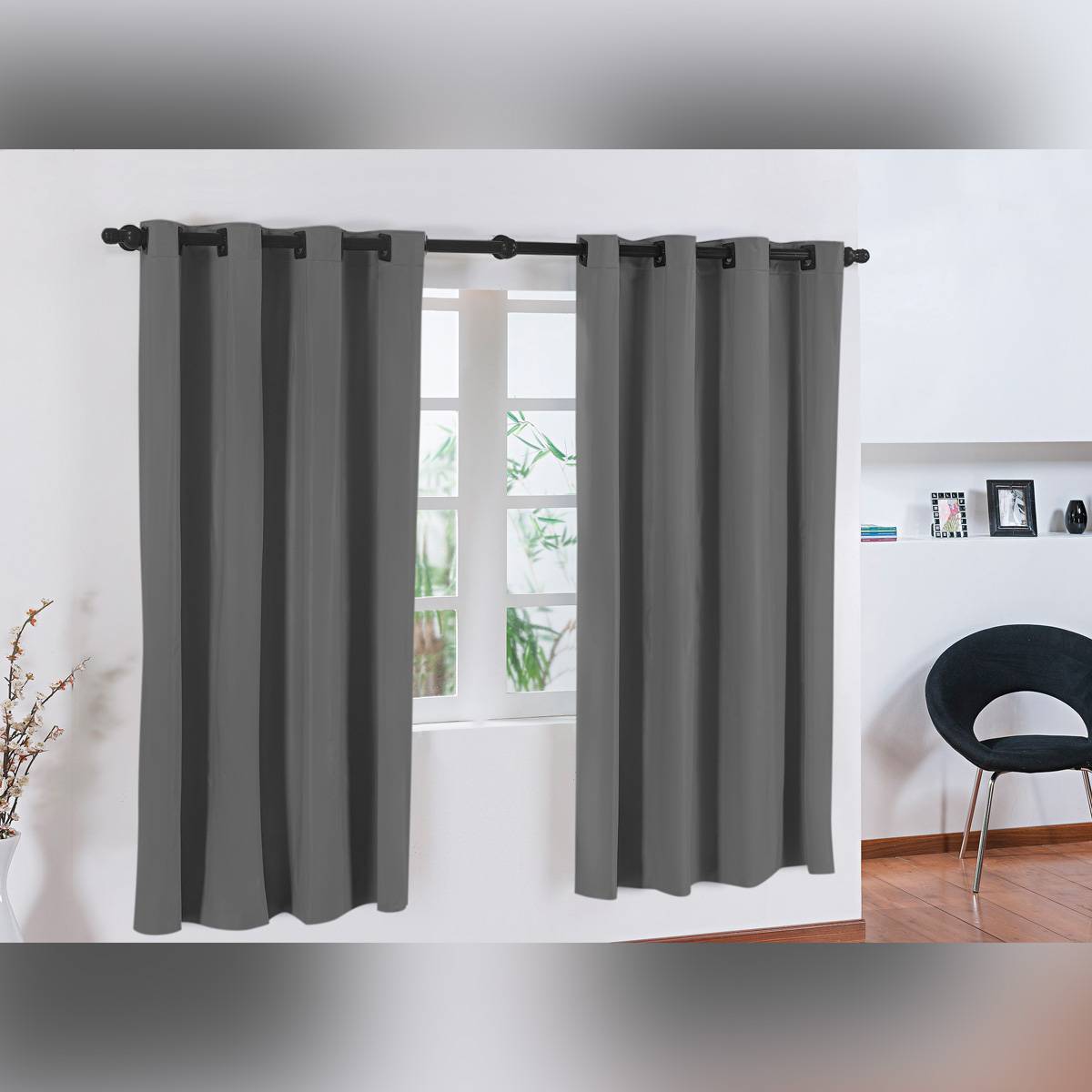Cortina Blackout Corta Luz 2m x 2m Cinza com 16 ilhós para Varão Simples de 2 Metros