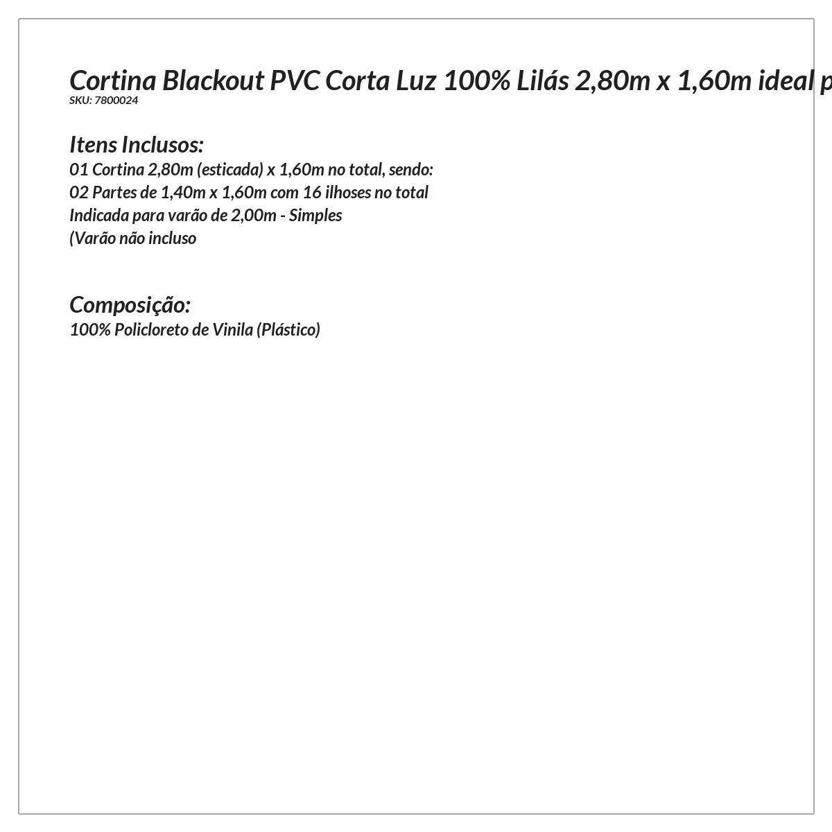 Cortina Blackout Corta Luz Lilás de PVC 2,80m x 1,60m ideal para Varão Simples de 2 metros