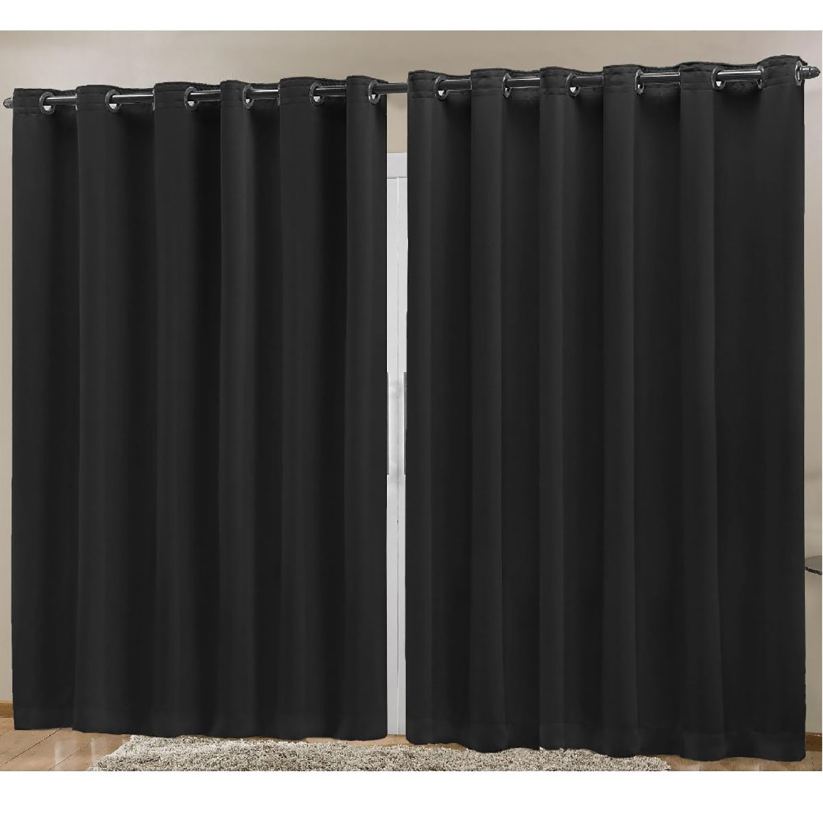 Cortina Blackout Tecido Preta 4,00m x 2,70m Corta Luz 80% ideal para Varão Simples de 3 metros