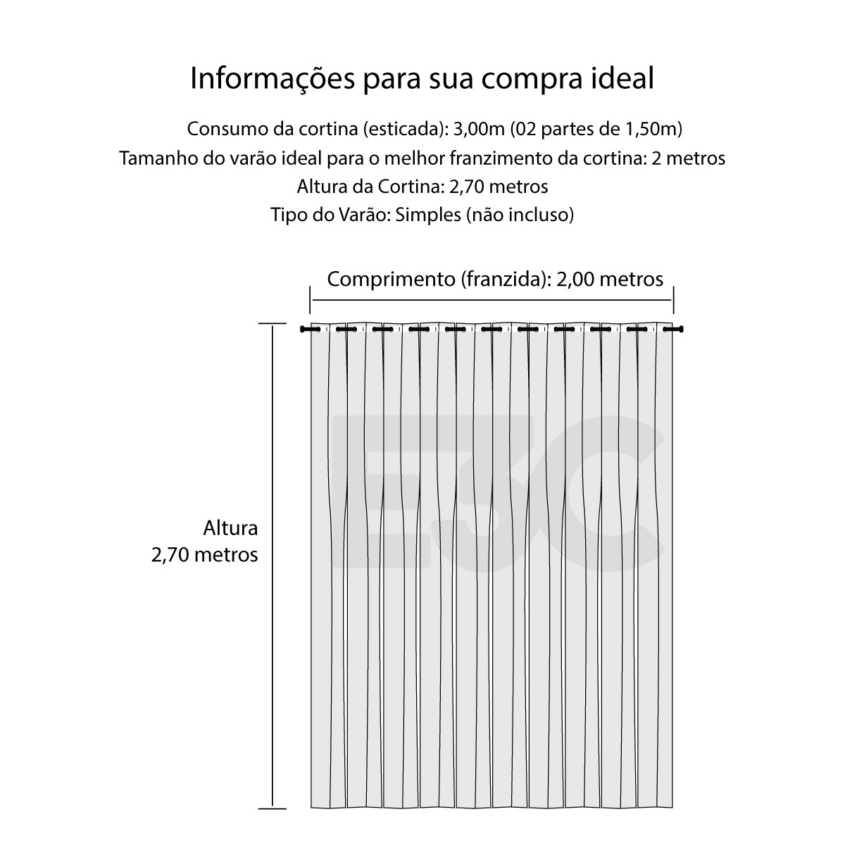 Cortina Blackout Tecido Tabaco 3,00m x 2,70m Corta Luz 80% ideal para Varão Simples de 2 metros