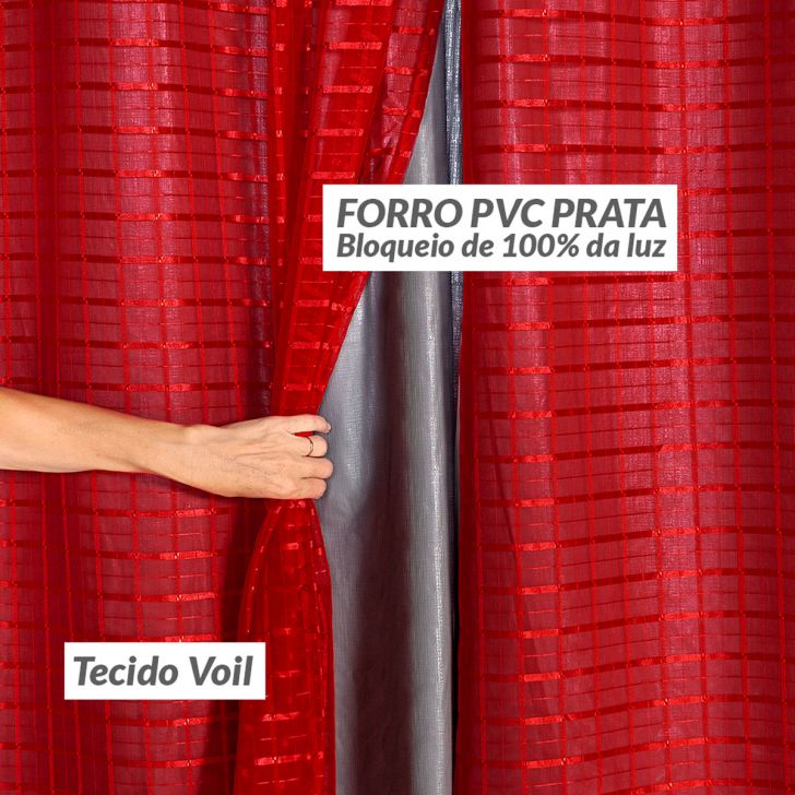 Cortina Blackout PVC com Tecido Voil Xadrez 2,80 m x 2,30 m