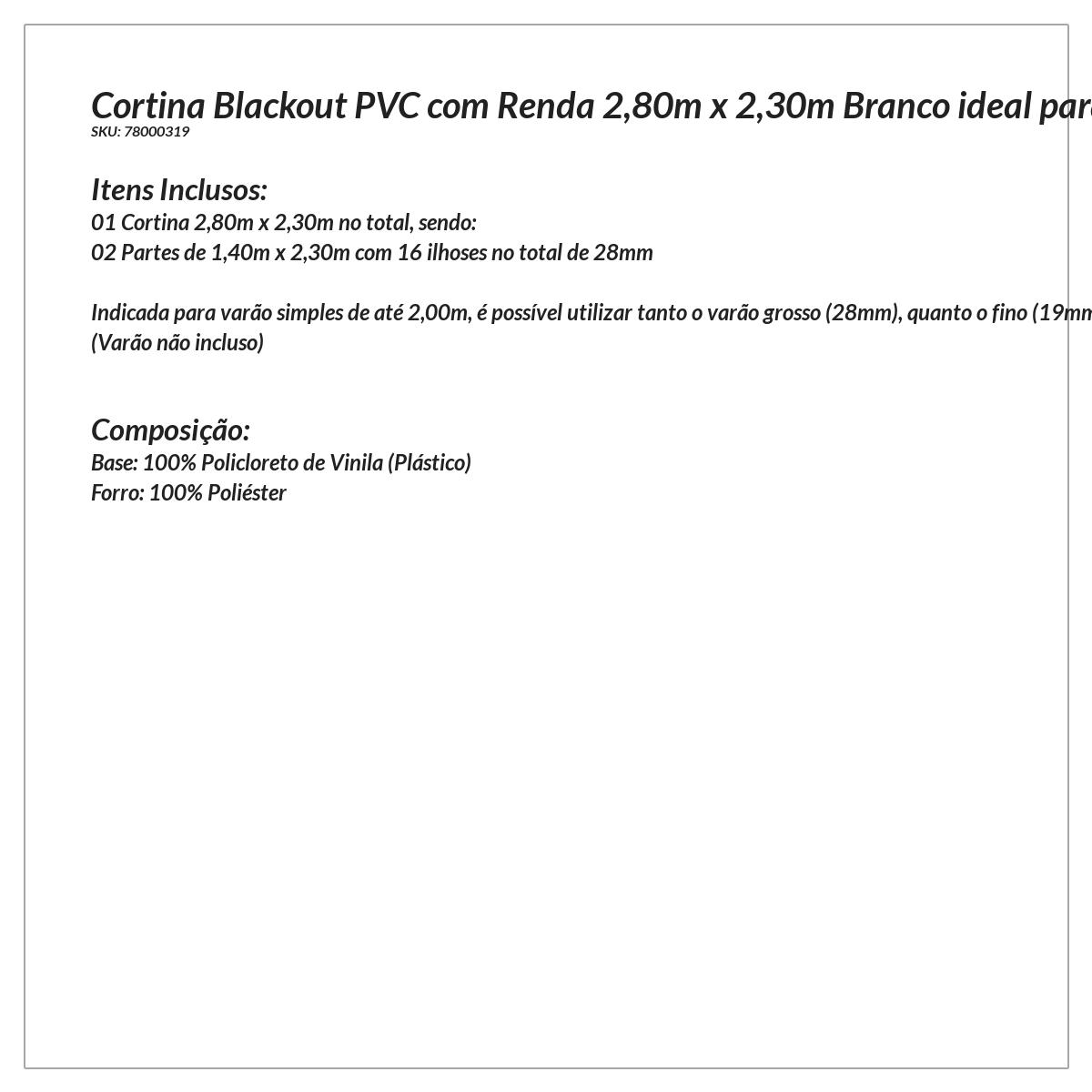 Cortina Blackout com Voil de Renda 2,80m x 2,30m Branco ideal para Varão simples de 2 metros