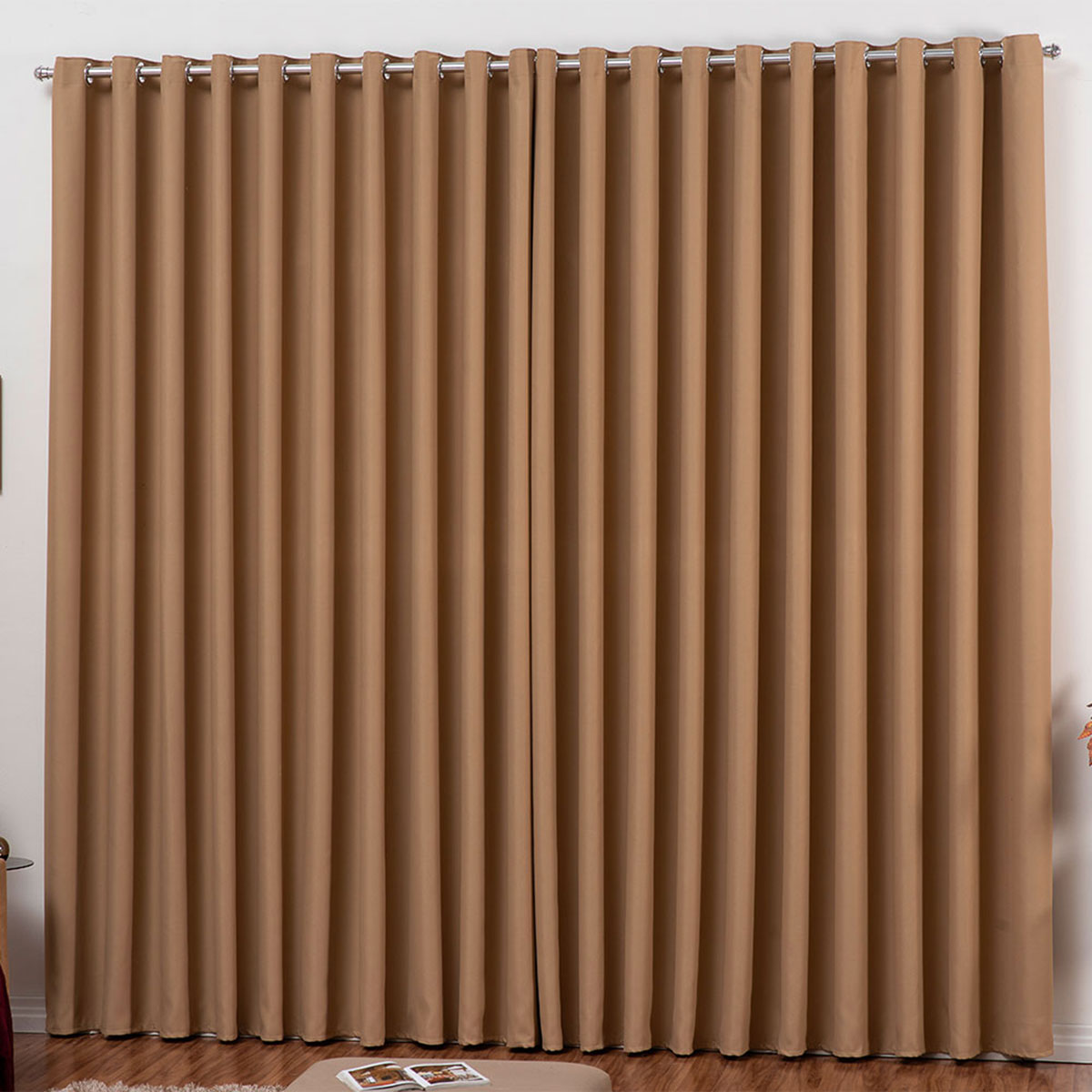 Cortina Blackout de Tecido Cáqui 2,70m x 1,80m para Varão de até 2 Metros Simples