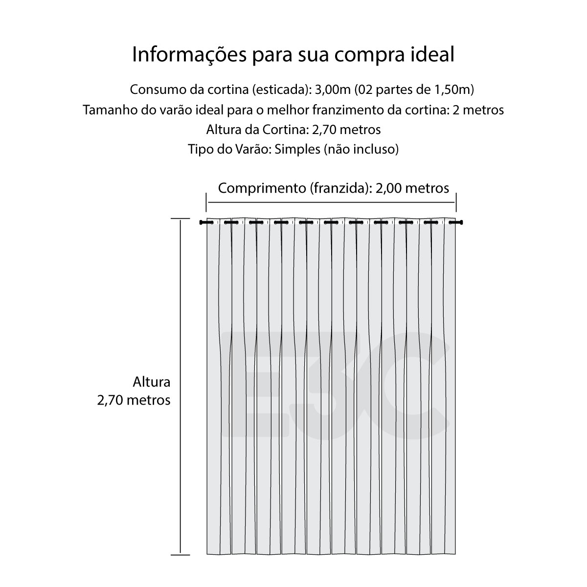 Cortina Blackout em Tecido Branca 3,00m x 2,70m 75% de Corta Luz - Ideal para Varão Simples de 2 Metros