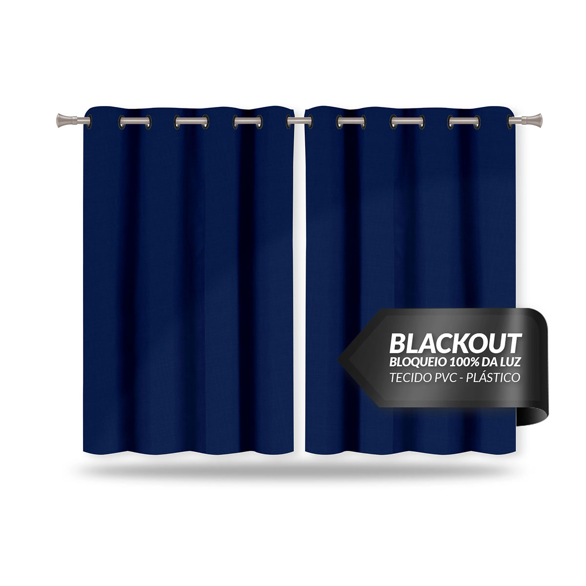 Cortina Blecaute Corta Luz 100% Marinho de PVC 2,80m x 1,60m ideal para Varão Simples de 2 metros