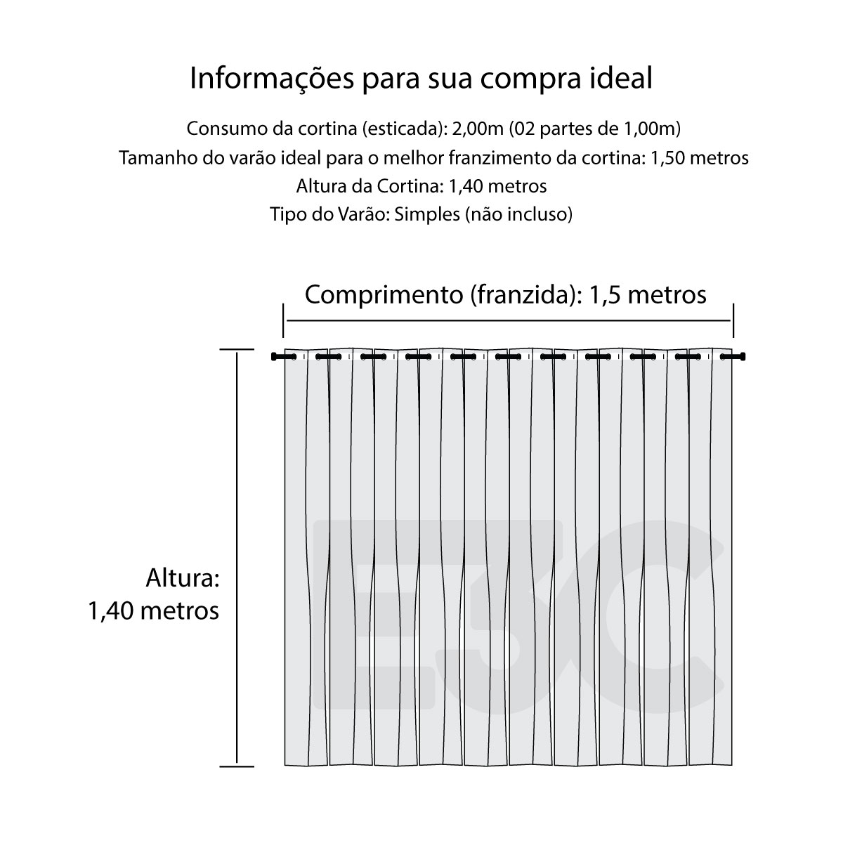Cortina Blecaute com Voal Xadrez 2,00m x 1,40m Preto ideal para Varão Simples de 1,50m