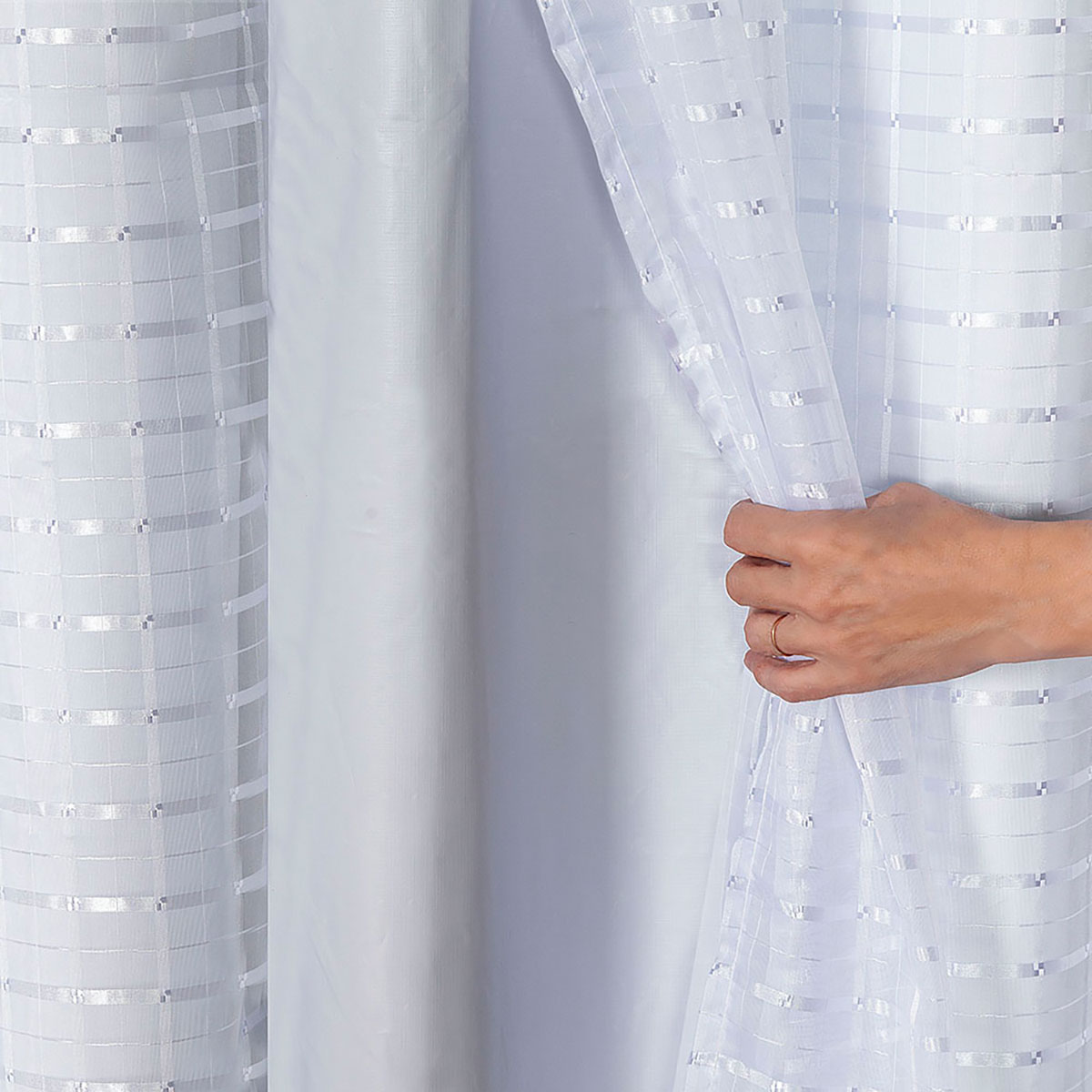 Cortina Blecaute com Voal Xadrez 2,80m x 2,30m Branco ideal para Varão Simples de 2 Metros