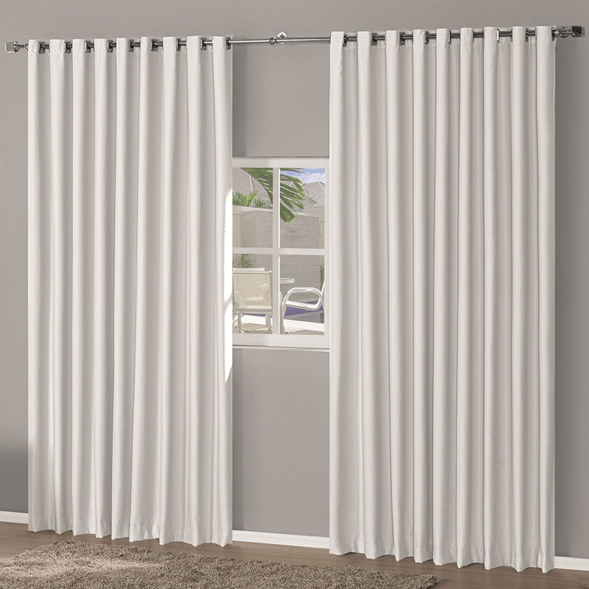 Cortina Blecaute de Tecido Gelo 2,70m x 1,80m para Varão de até 2 Metros