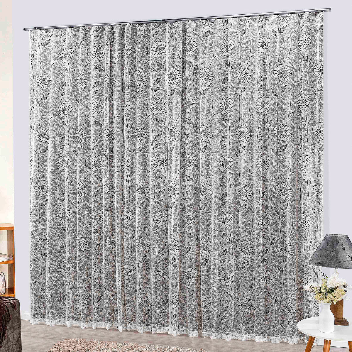 Cortina Trilho Suisso de Renda Tabaco Catar 5,90m x 2,50m para Trilho de 4 Metros