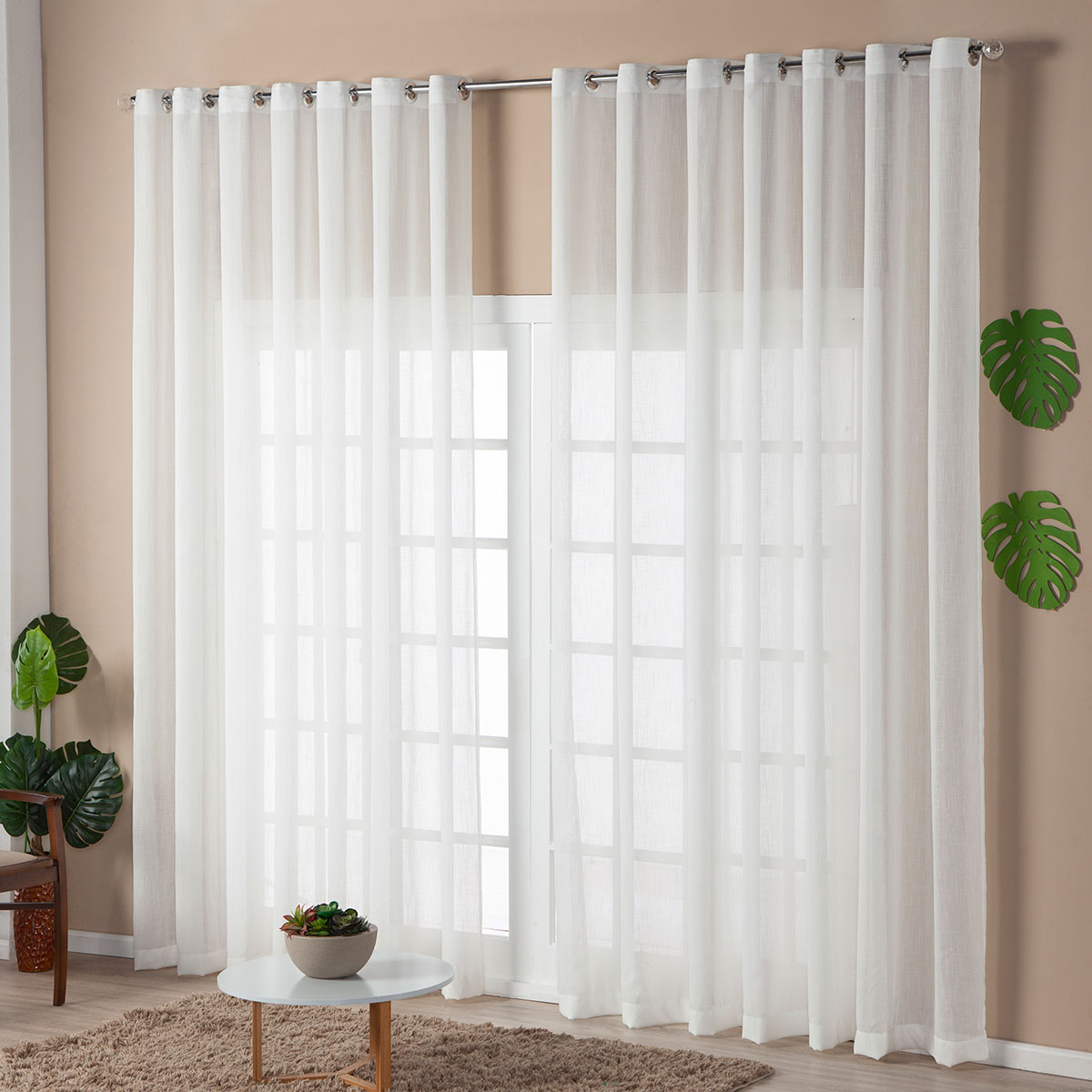 Cortina Voal Flamê Palha 5,00m x 2,70m - Ideal para Varão Simples de 4 Metros