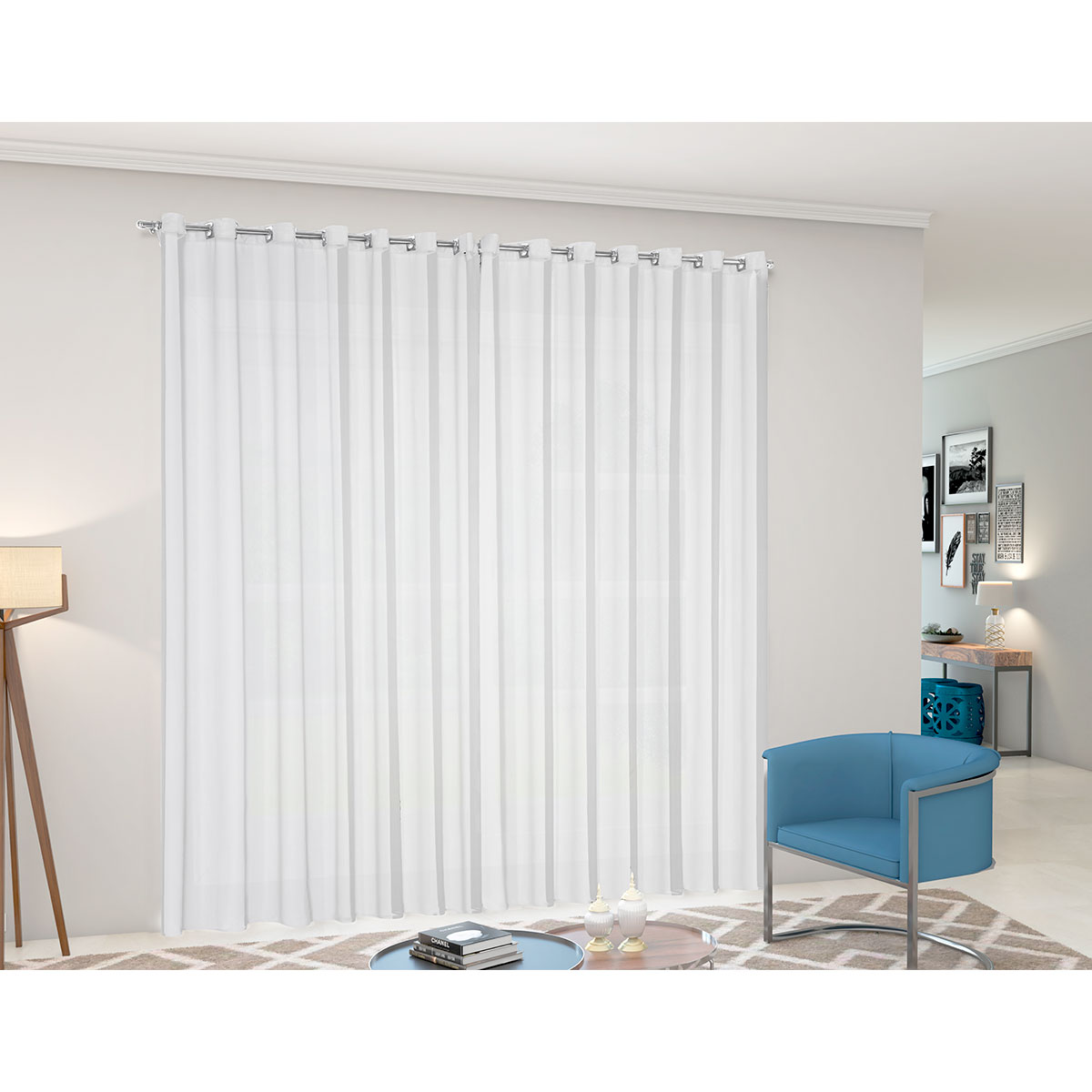 Cortina Voil 10m x 2,80m Branco para Varão de 1,80m Simples