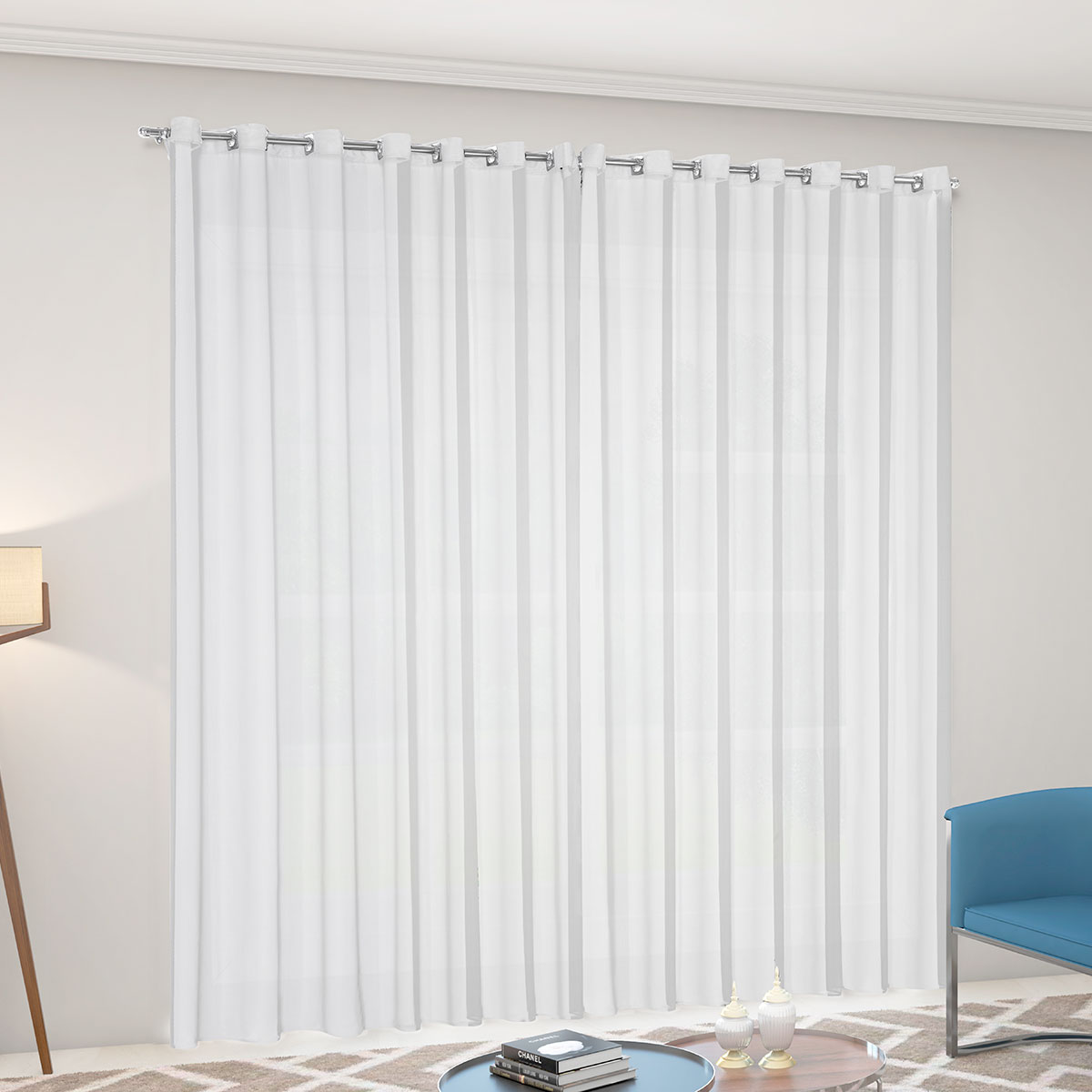Cortina Voil 10m x 2,80m Branco para Varão de 1,80m Simples