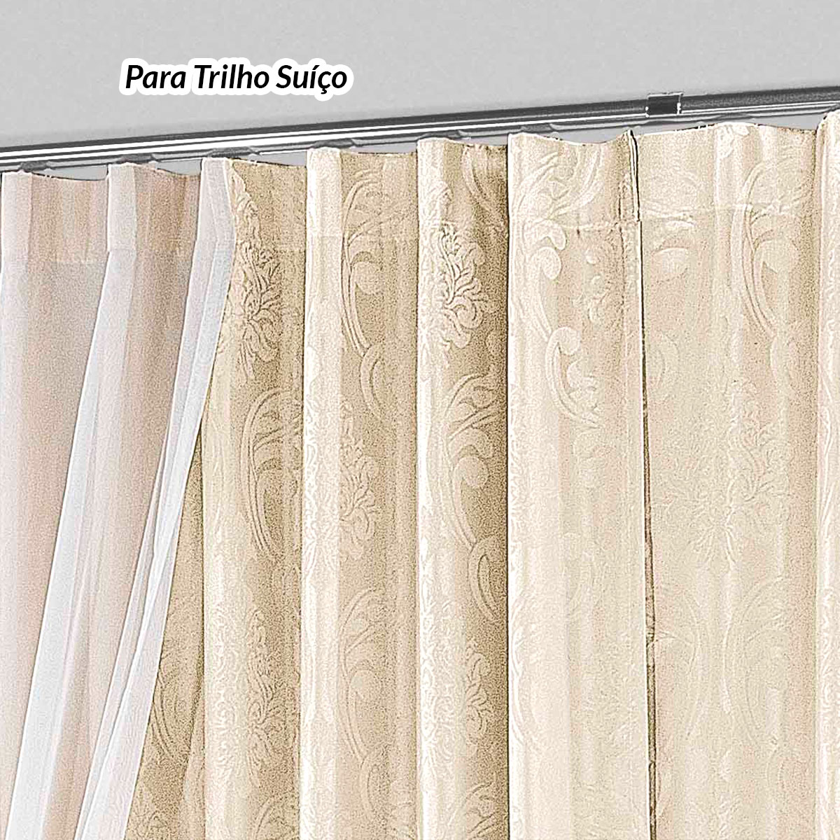 Cortina de Trilho Suíço Palha com Voil 2,70m x 1,70m para Trilho de 2 Metros