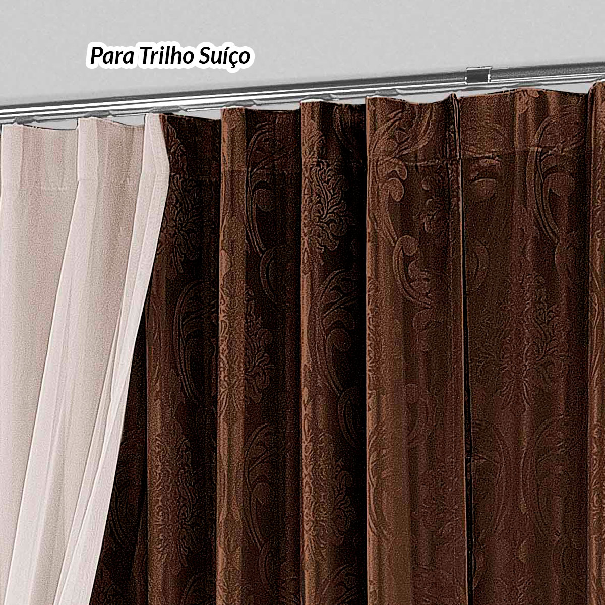 Cortina de Trilho Suíço Tabaco com Voil 4,50m x 2,50m para Trilho de 3 Metros