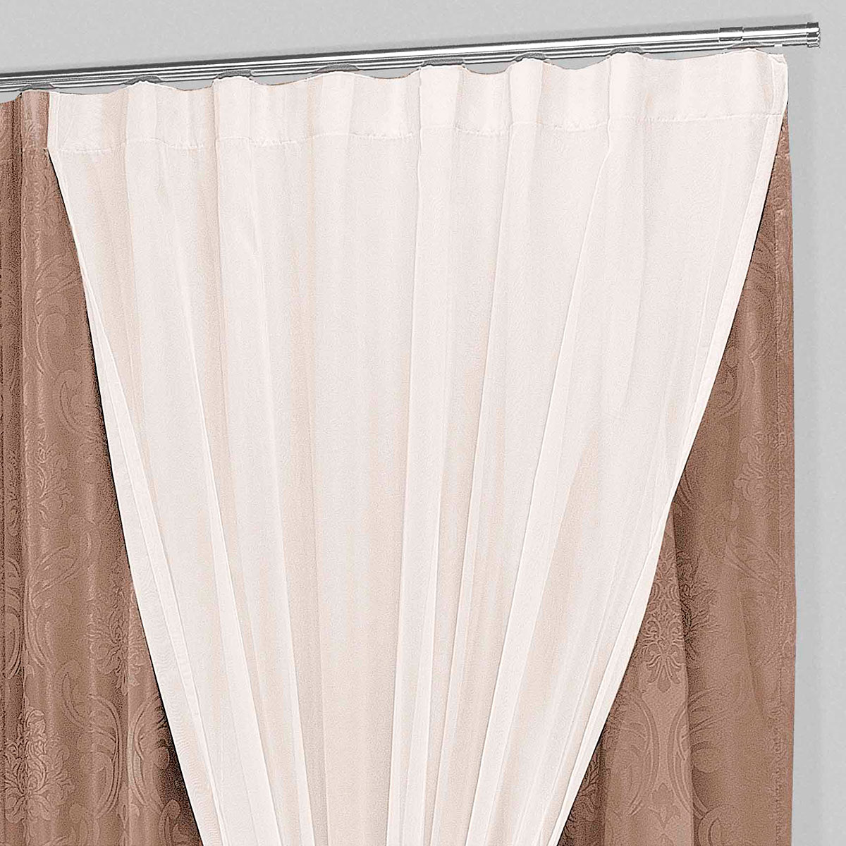 Cortina de Trilho Suisso Bege com Voil 2,70m x 1,70m para Trilho de 2 Metros