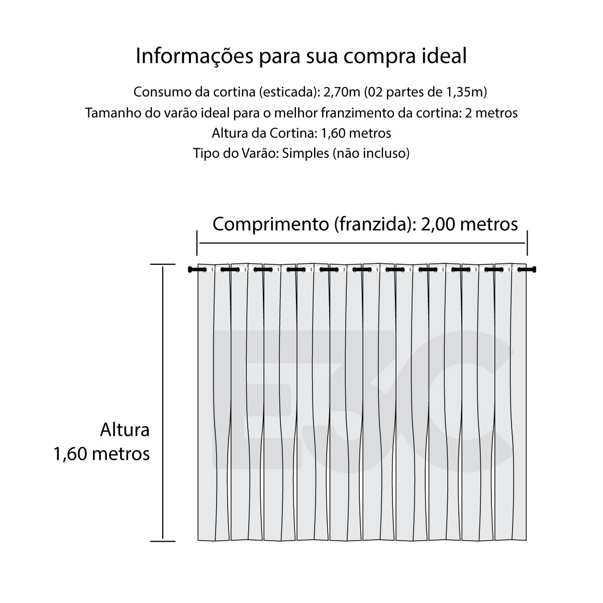 Cortina de Varão Jacquard 2,70m x 1,60m Dourado ideal para Varão Simples de 2 Metros