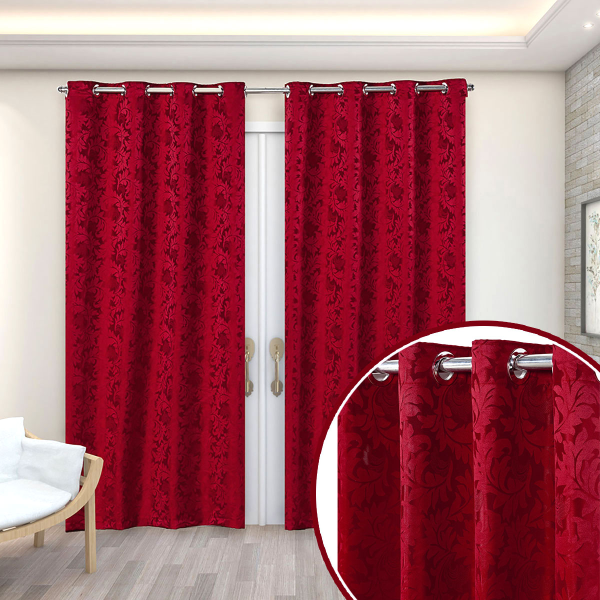 Cortina de Varão Jacquard 2,70m x 2,30m Vermelho ideal para Varão Simples de 2 Metros