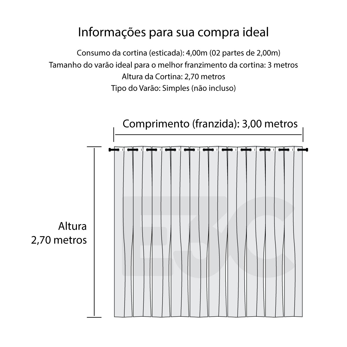 Cortina de Voal Avelã 4,00m x 2,70m - Ideal para Varão Simples de 3 Metros