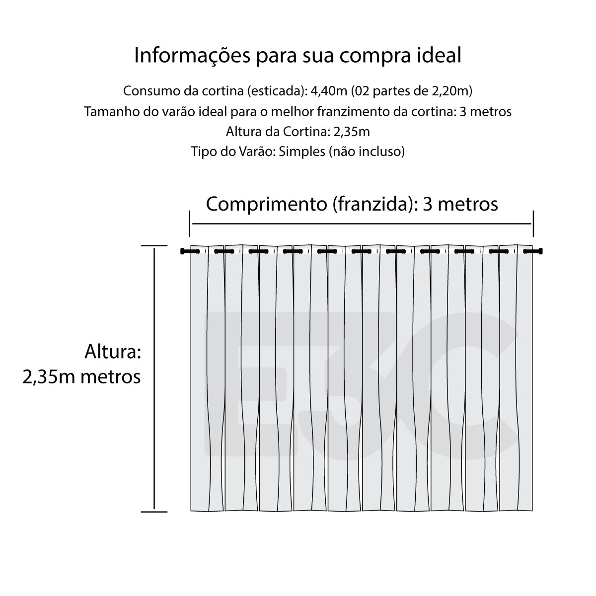 Cortina para Quarto Cinza Argos Corta-luz 70% 4,40m x 2,35m Micropercal 300 Fios ideal para varão simples de 3 Metros