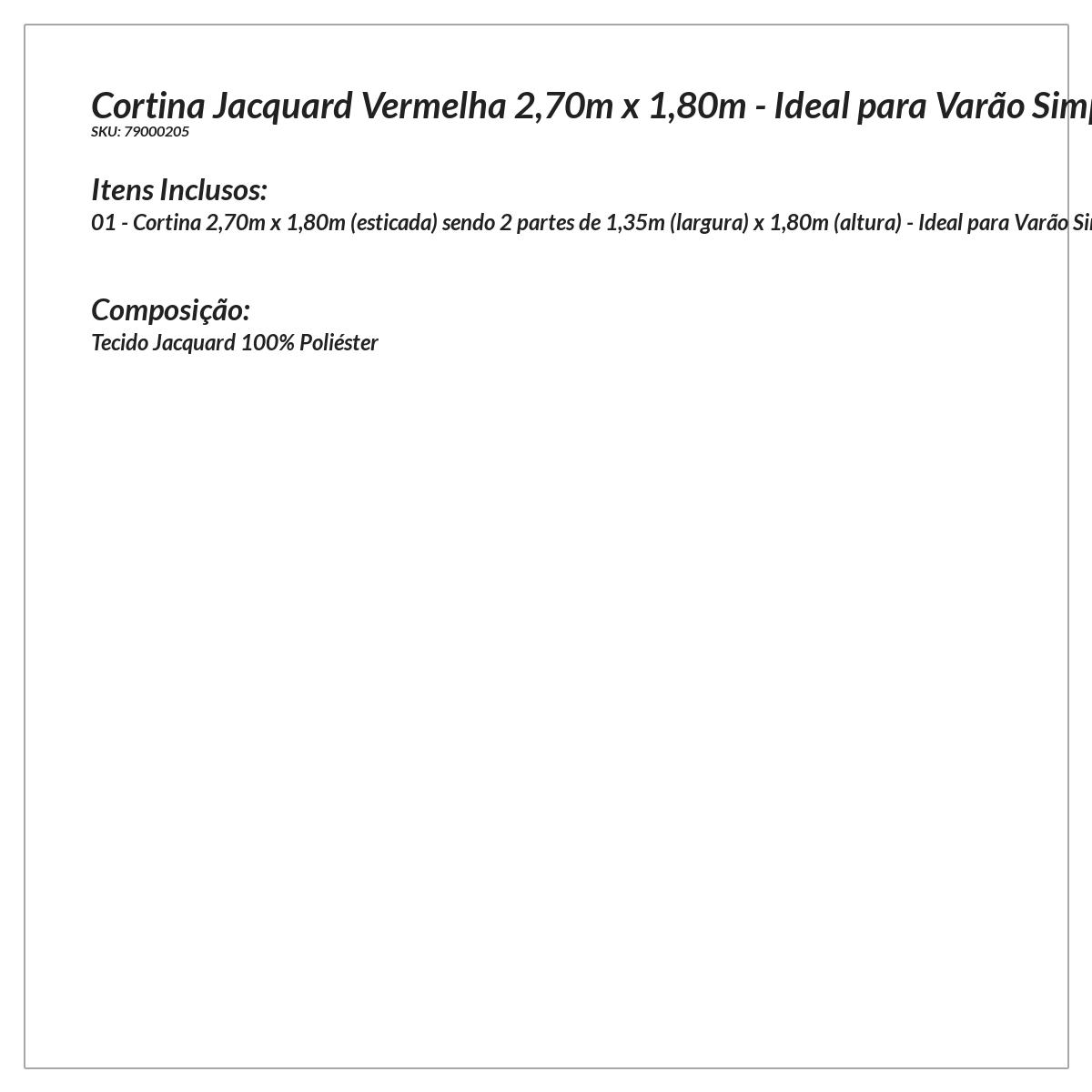 Cortina para Quarto Jacquard Vermelha 2,70m x 1,80m - Ideal para Varão Simples de 2 Metros