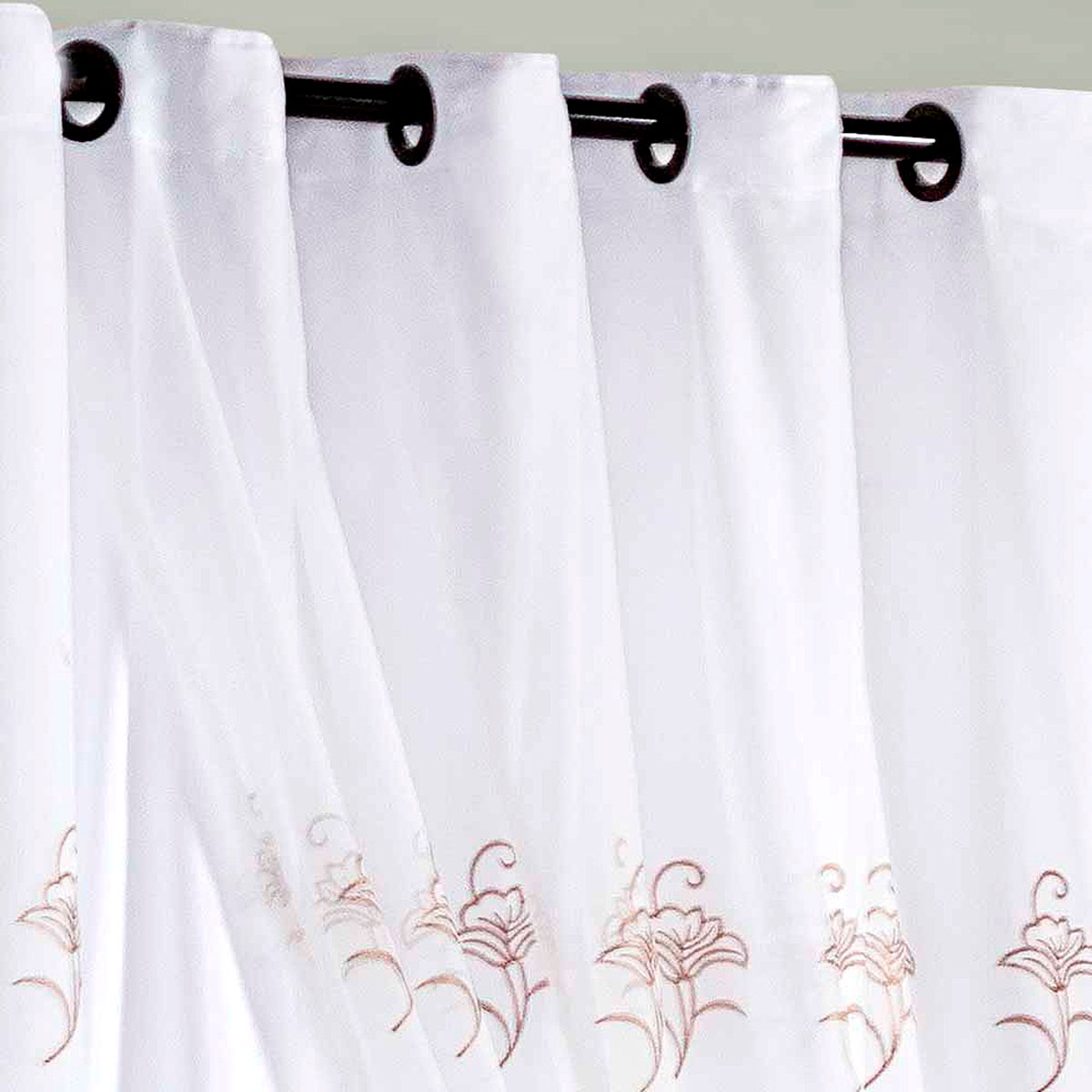 Cortina para Quarto de Voil com Forro 3,00m x 2,50m Loren Bordada com detalhes Tabaco ideal para Varão de 3 metros simples