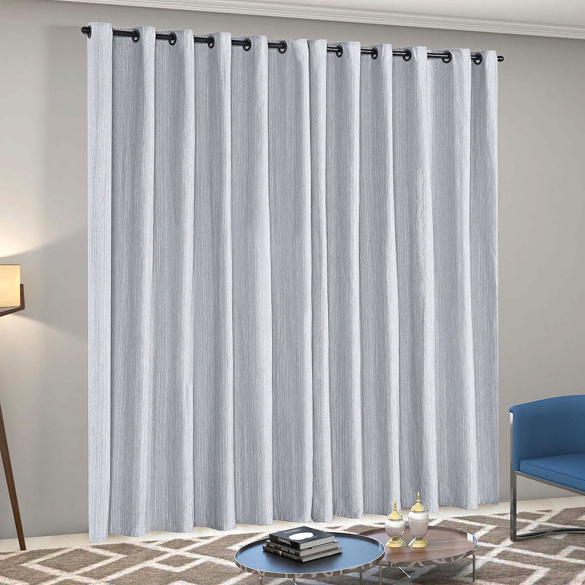 Cortina para Sala Linho 3,00m x 2,50m Castele Cinza Ideal para Varão simples de 2 metros