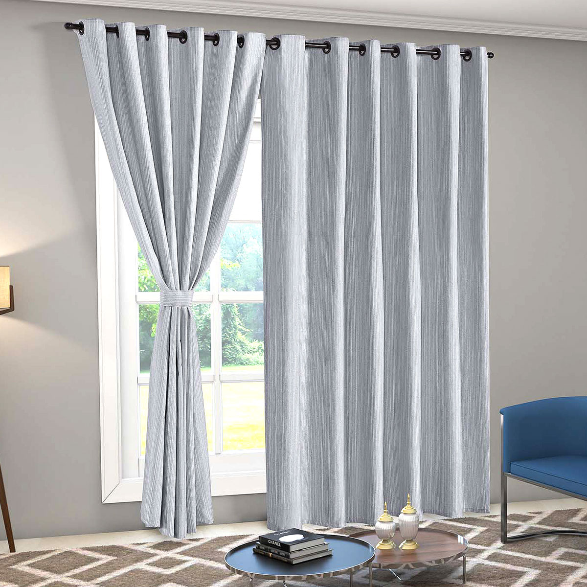 Cortina para Sala Linho 3,00m x 2,50m Castele Cinza Ideal para Varão simples de 2 metros