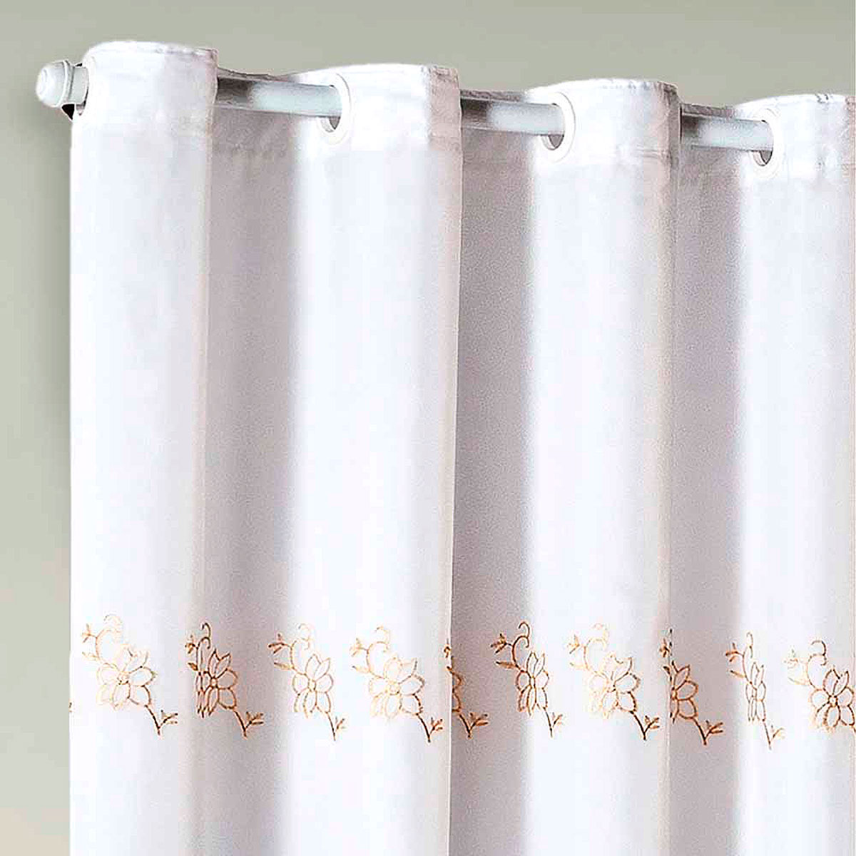 Cortina para Sala de Voil com Forro 3,00m x 2,50m Loren Bordada com detalhes Dourado ideal para Varão de 2 metros simples