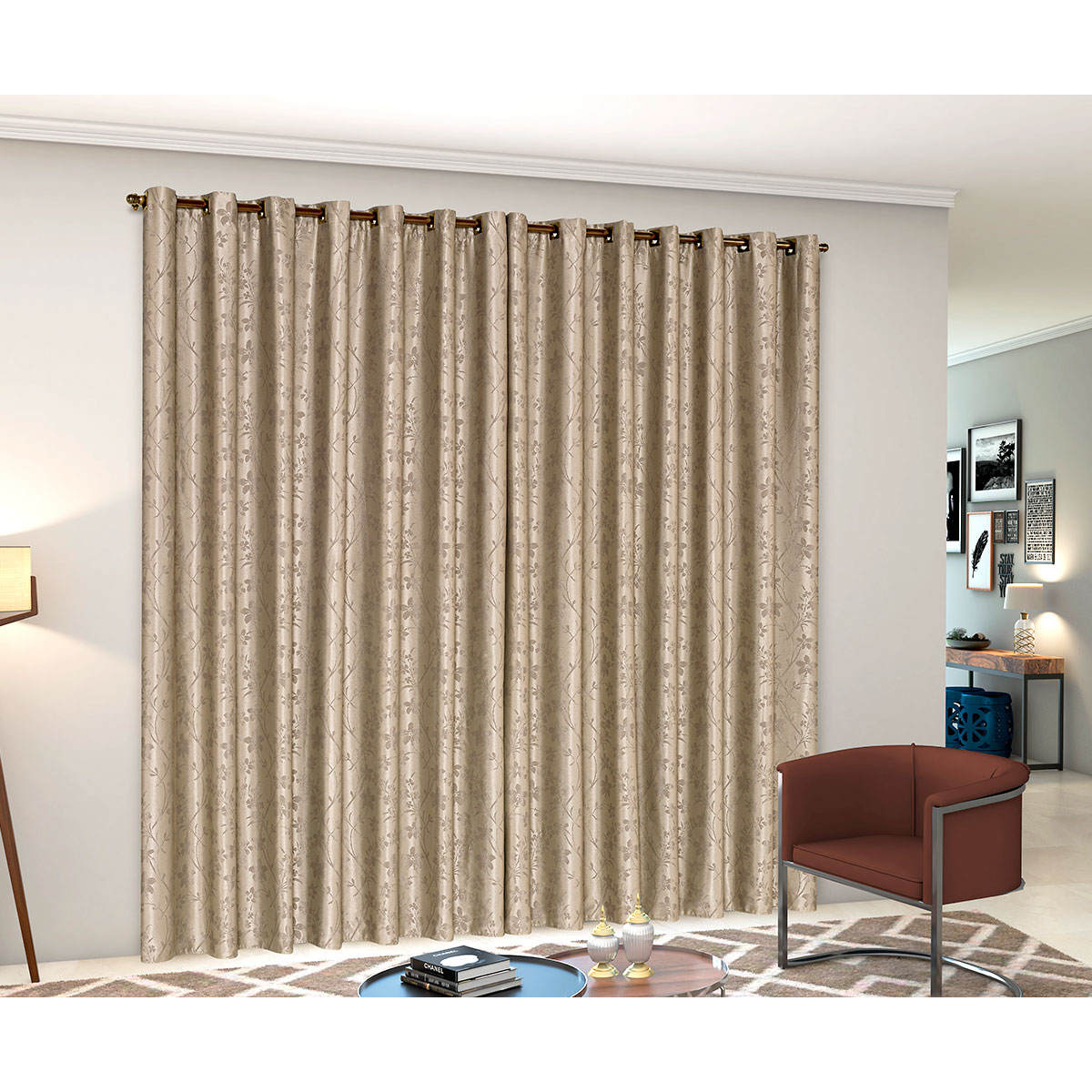 Cortina para Varão Atena Bege 280x300 cm