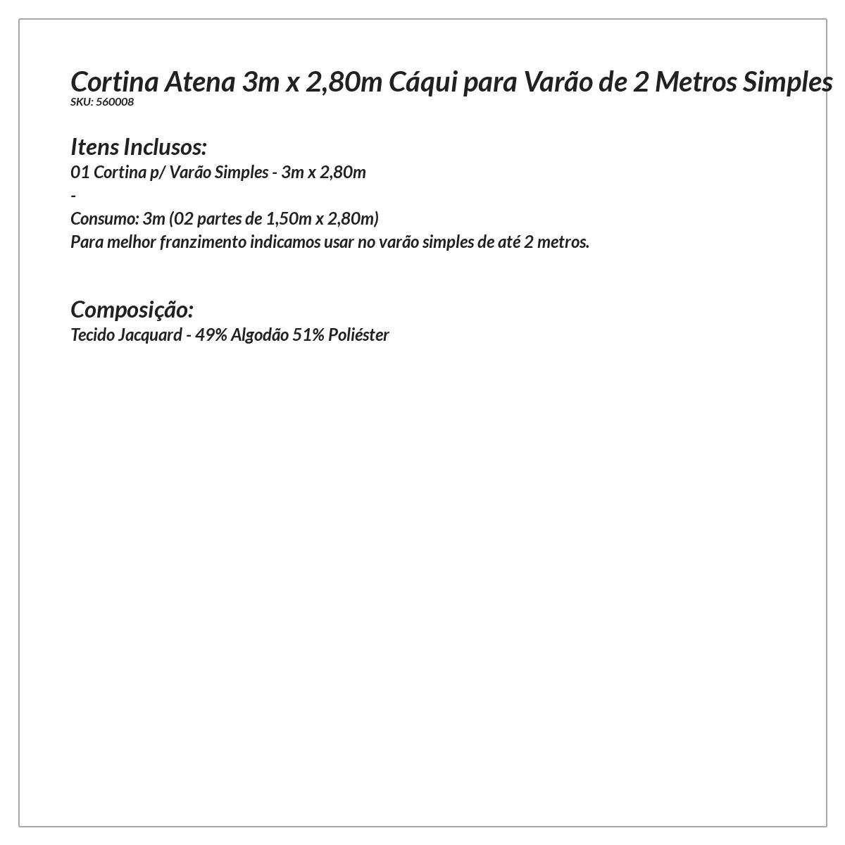 Cortina para Varão Atena Bege 280x300 cm