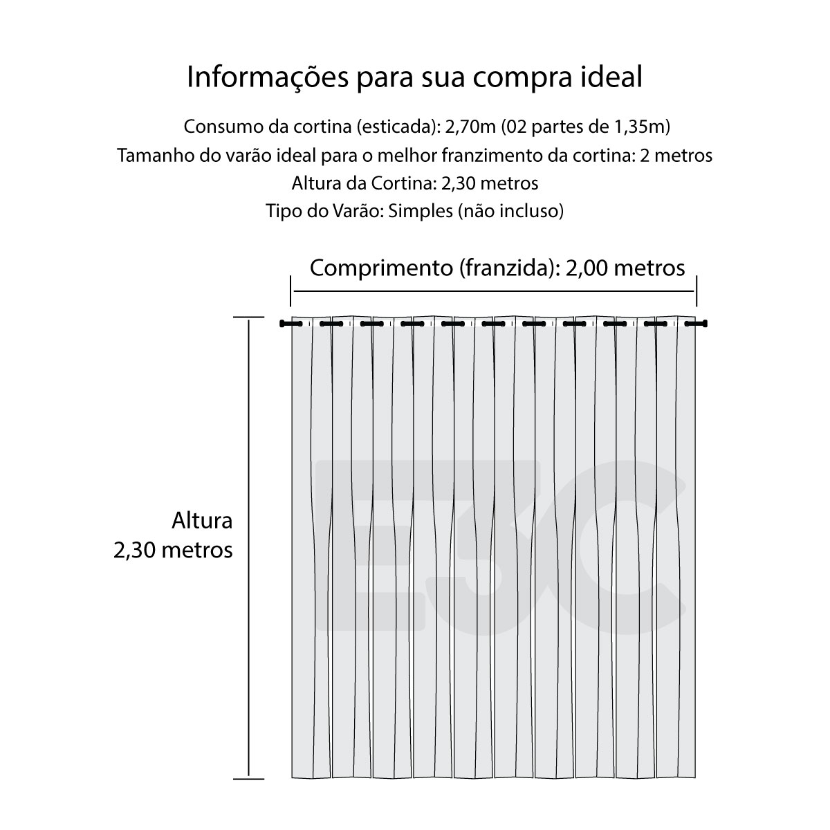 Cortina para Varão Jacquard 2,70m x 2,30m Dourado ideal para Varão Simples de 2 Metros