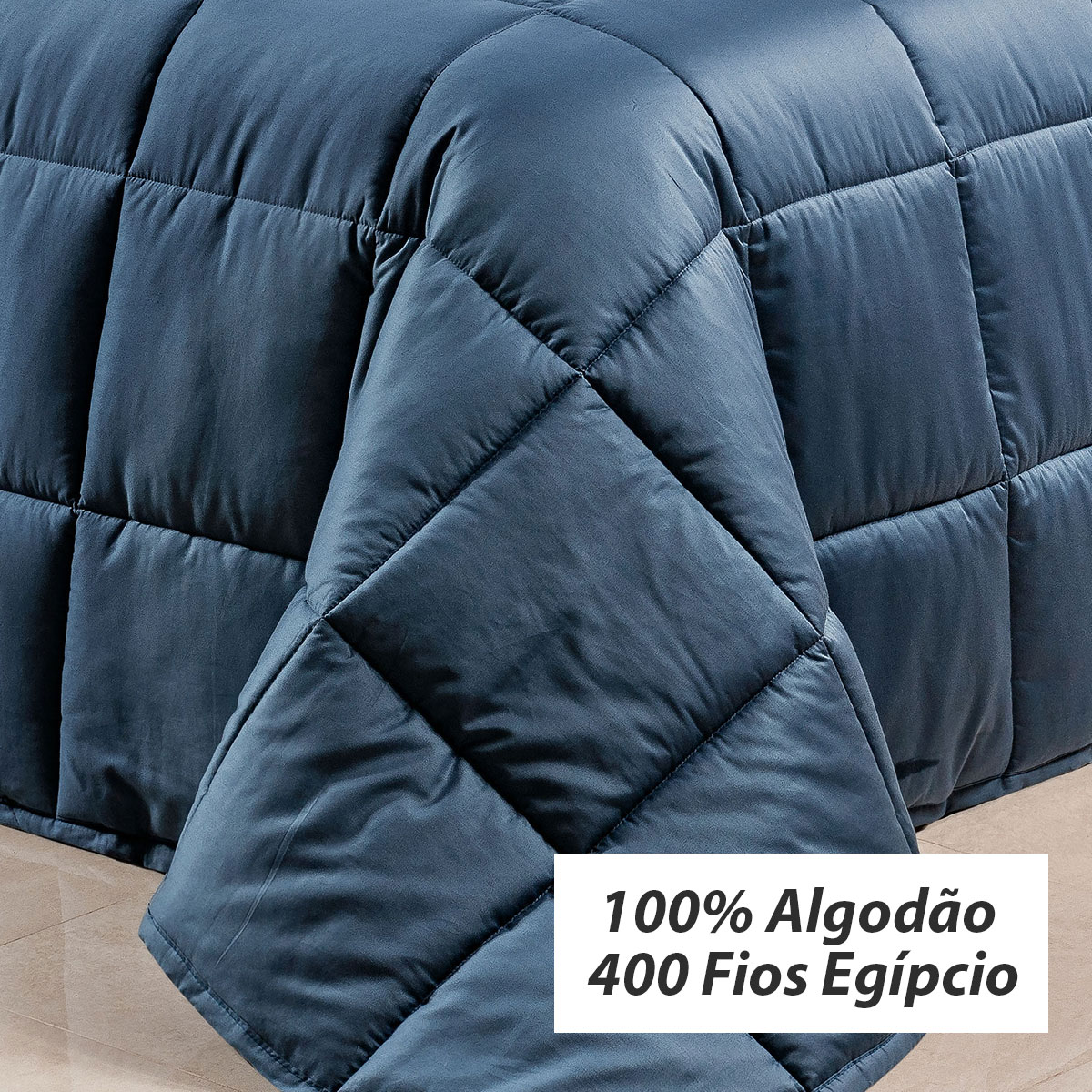 Edredom 400 Fios Egípcio Solteiro Dupla Face Azul 100% Algodão 2 Peças