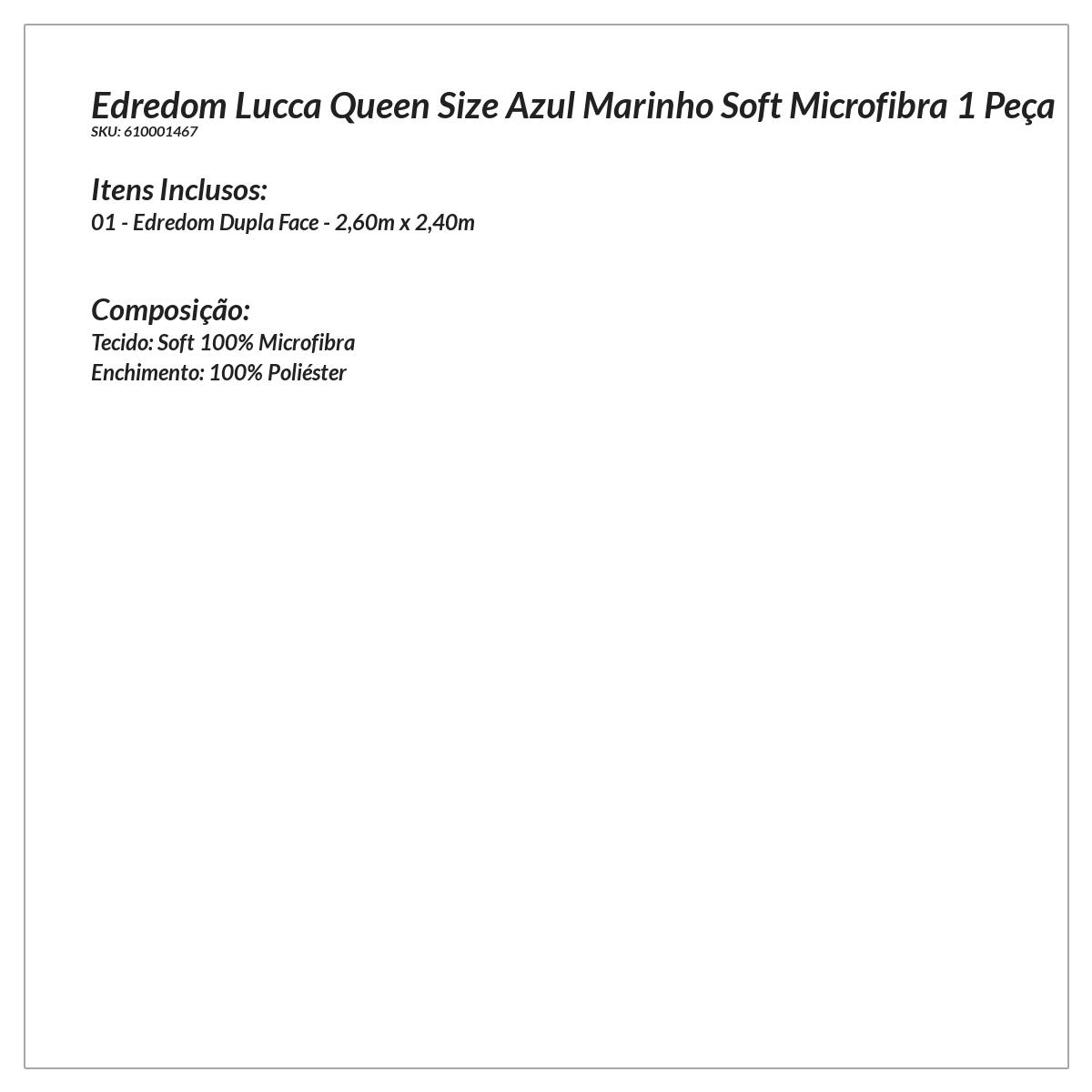 Edredom Azul Marinho Queen Dupla Face Soft Microfibra 2,60m x 2,40