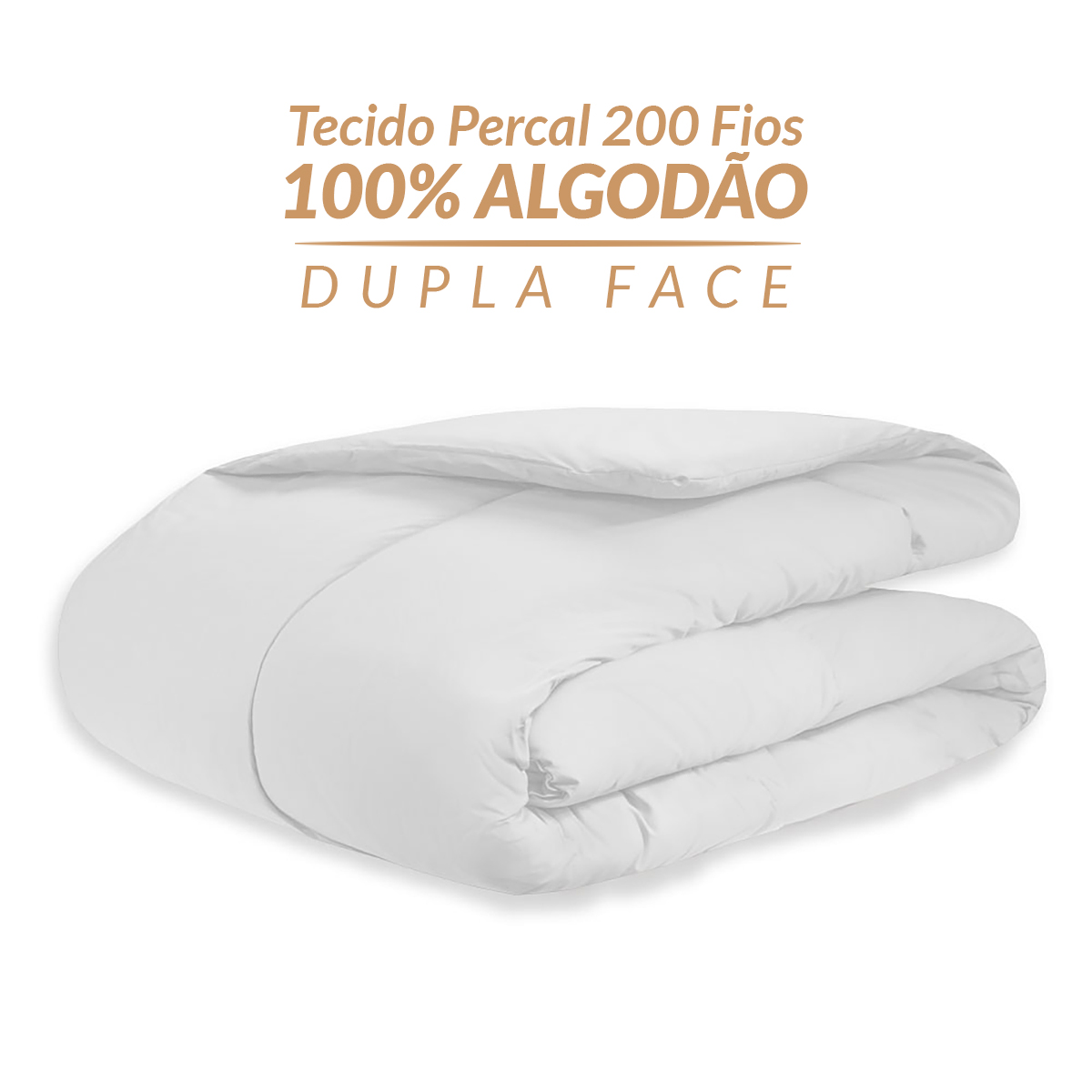 Edredom Branco Queen Size Dupla Face Toque Macio 100% Algodão Percal 200 Fios