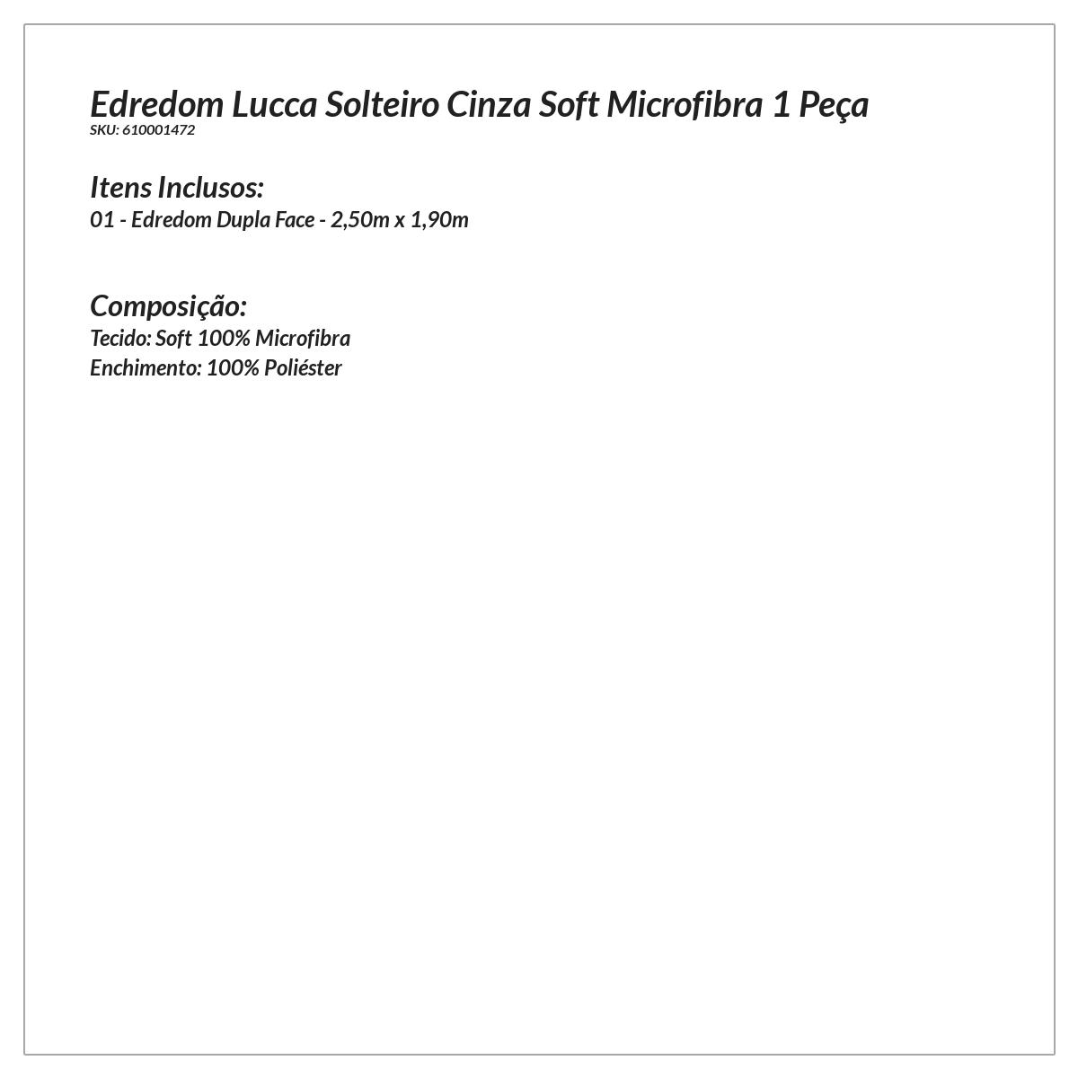 Edredom Dupla Face Cinza Solteiro Soft Microfibra 2,50m x 1,90m