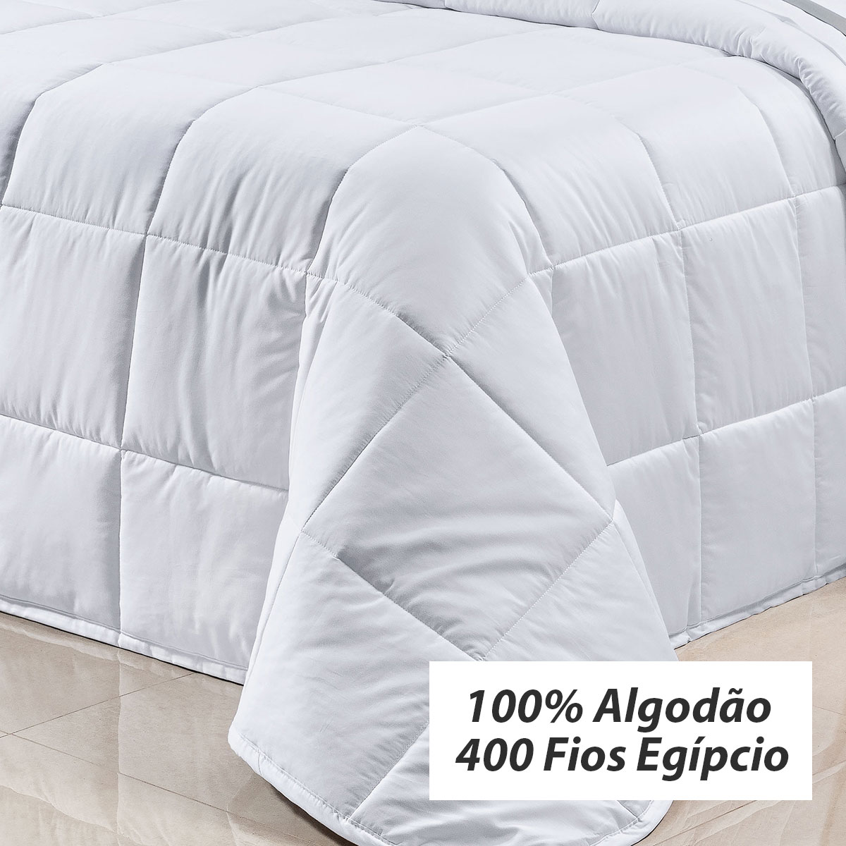 Edredom Dupla Face Queen Size Branco 400 Fios Egípcio 100% Algodão 3 Peças