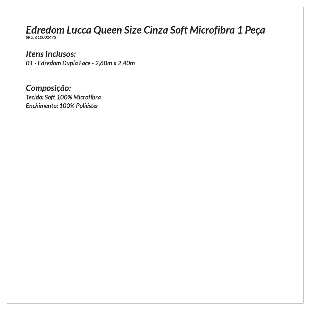 Edredom Dupla Face Queen Size Cinza Soft Microfibra 2,60m x 2,40