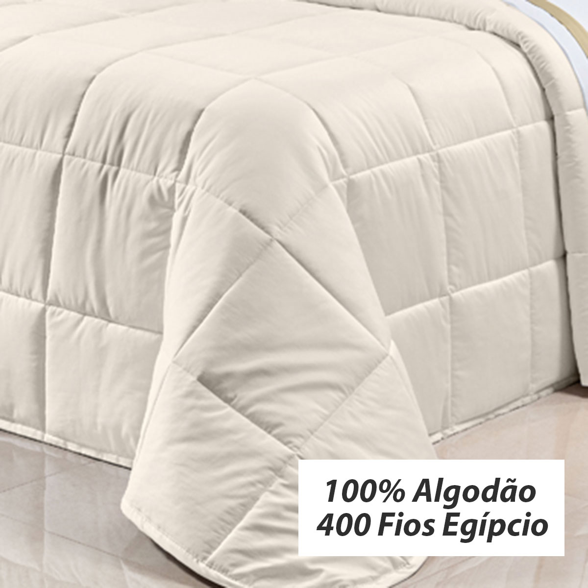 Edredom Dupla Face Queen Size Palha 400 Fios Egípcio 100% Algodão 3 Peças