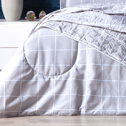 Edredom Estampado Grid Cinza Solteiro 2,50m x 1,60m 160 Fios