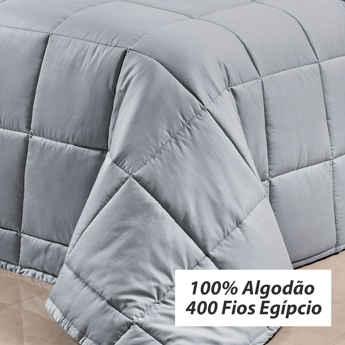 Edredom Queen Size Dupla Face Concreto 400 Fios Egípcio 100% Algodão 3 Peças