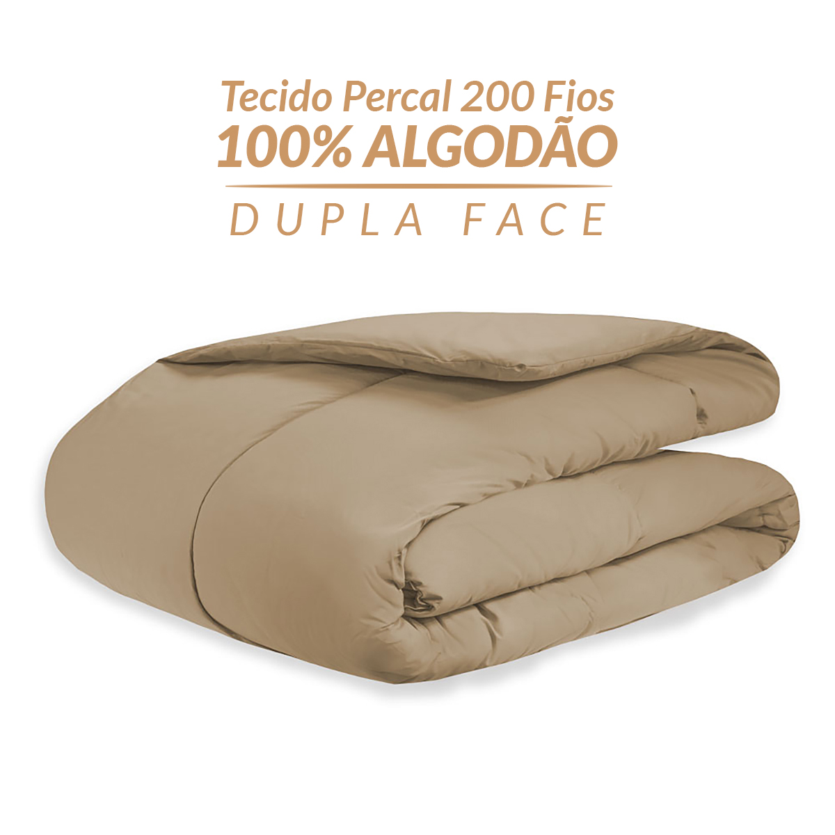 Edredom Queen Size Dupla Face Toque Macio 100% Algodão Percal 200 Fios Cáqui