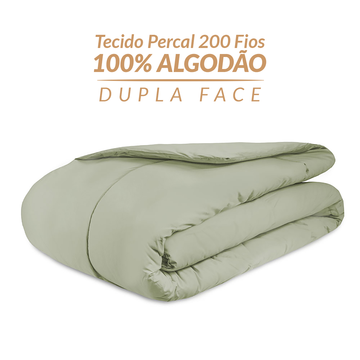 Edredom Queen Size Dupla Face Toque Macio 100% Algodão Percal 200 Fios Verde