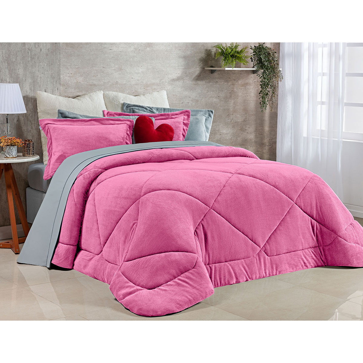 Edredom Solteiro Rosa Dupla Face Soft Microfibra 2,50m x 1,90m
