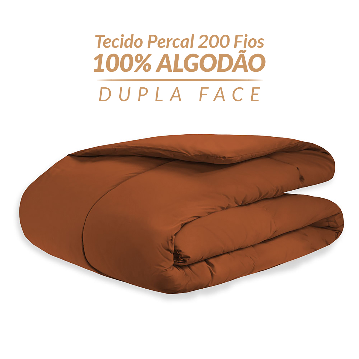 Edredom Solteiro Terracota Dupla Face 100% Algodão Toque Macio Percal 200 Fios