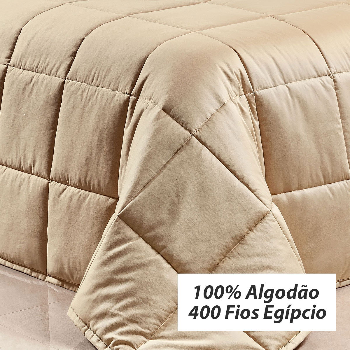 Edredom Super King Dupla Face Cáqui 400 Fios Egípcio 100% Algodão 3 Peças