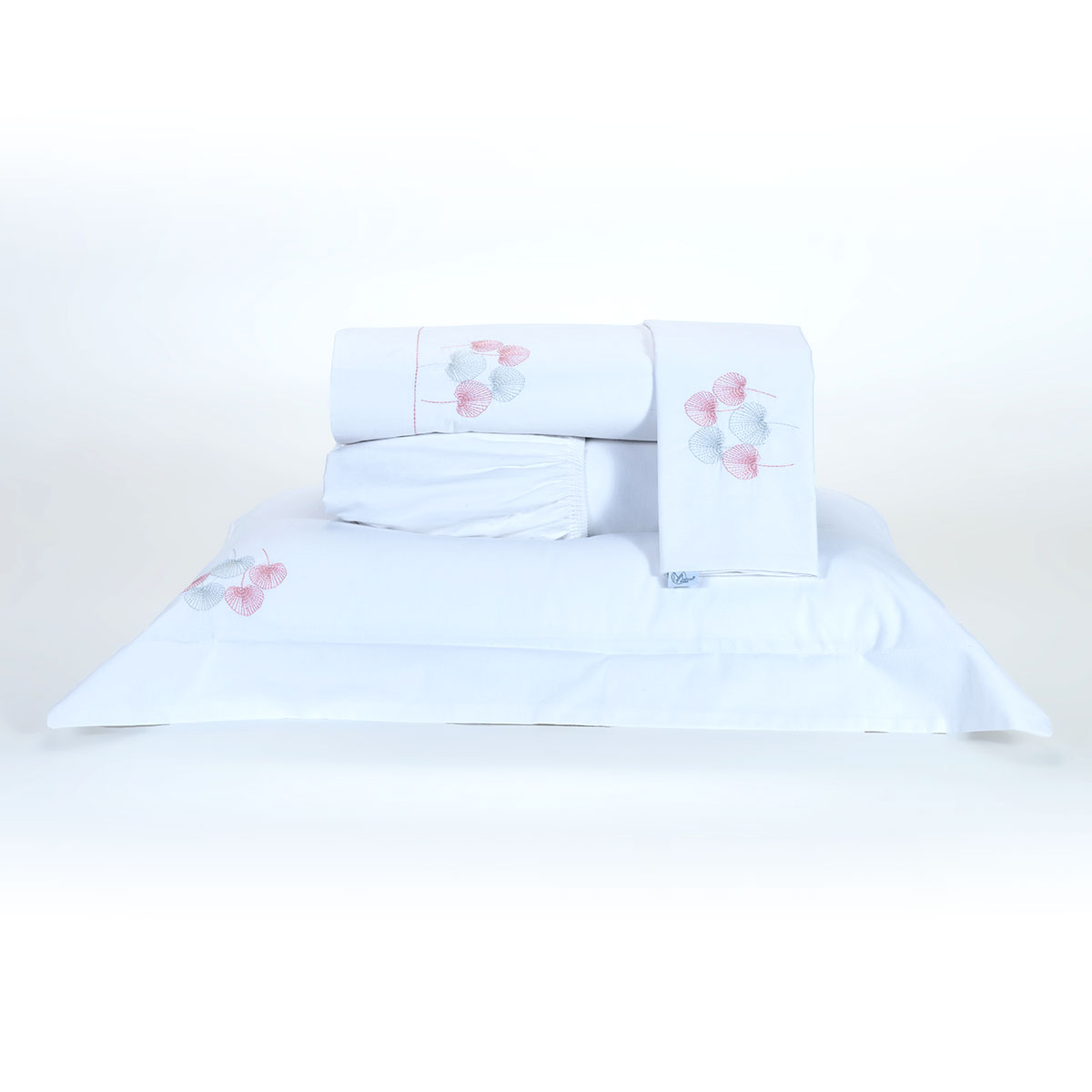 Jogo Cama Natureza Casal Padrão Branco / Rosa Micro Percal Peletizado 200 Fios 4 Peças